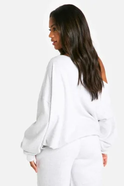 Sweatshirts|Dsgn Studio*boohoo Dsgn Studio Slogan Off The Shoulder Sweatshirt ash grey
