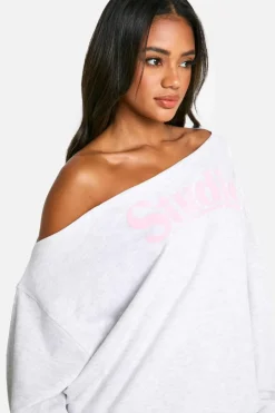Sweatshirts|Dsgn Studio*boohoo Dsgn Studio Slogan Off The Shoulder Sweatshirt ash grey