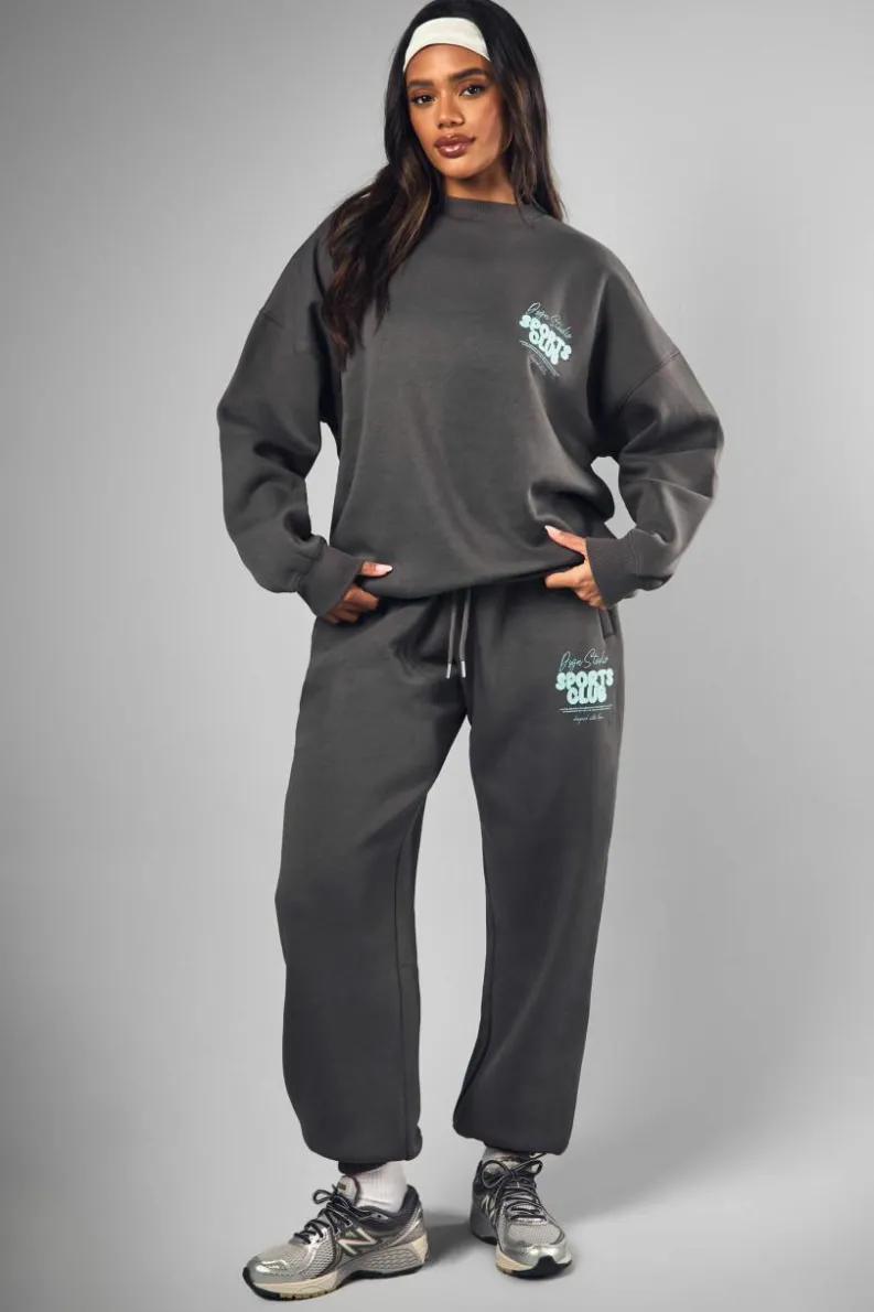 Sweatshirts|Dsgn Studio*boohoo Dsgn Studio Sports Bubble Slogan Oversized Sweatshirt charcoal