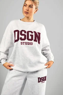 Sweatshirts*boohoo Dsgn Studio Towelling Applique Oversized Crew Neck Sweatshirt ash grey