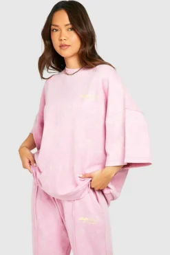Sweatshirts|Hoodies & Sweatshirts*boohoo Dsgn Studio Washed Short Sleeve Sweatshirt pink