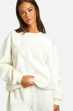 Sweatshirts|Dsgn Studio*boohoo Dsgn Toweling Applique Oversized Sweatshirt cream
