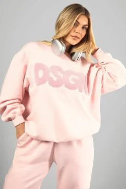 Sweatshirts|Hoodies & Sweatshirts*boohoo Dsgn Towelling Applique Oversized Sweatshirt light pink