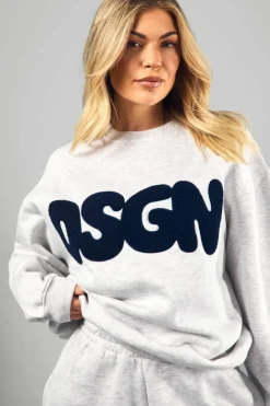 Sweatshirts|Dsgn Studio*boohoo Dsgn Towelling Applique Oversized Sweatshirt ash grey
