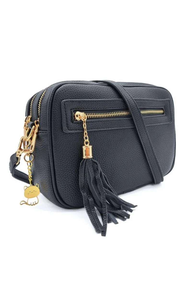 Handbags|Cross-Body Bags*Kitise Dual Zipper Tassel Charm Crossbody Camera Bag Black