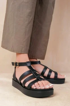 Sandals*Where's That From Dubai' Mid Platform Gladiator Strap Black