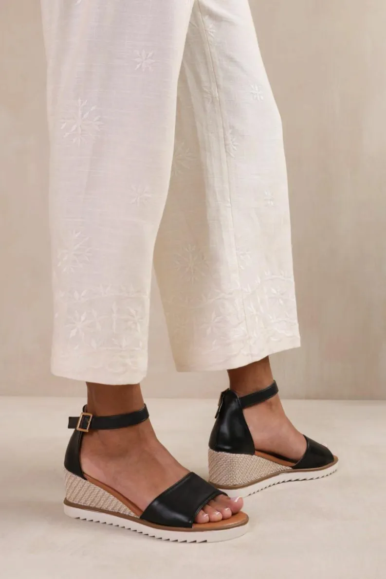 Wedges*Where's That From Dusk' Extra Wide Fit Wedge Shoes With Buckle Ankle Strap Black