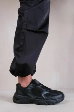 Trainers*Where's That From Echo' Fashion Lace Up Trainers With Mesh Detail Black