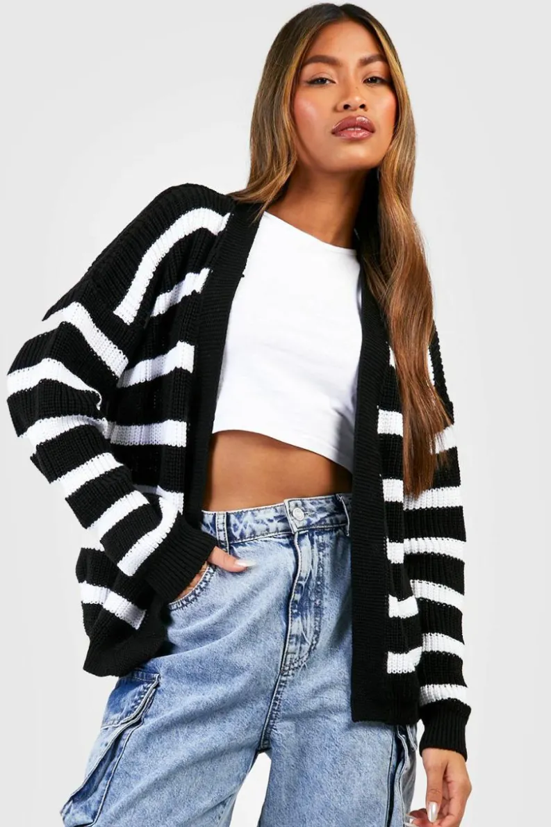 Cardigans|Jumpers & Cardigans*boohoo Edge To Edge Stripe Cardigan black