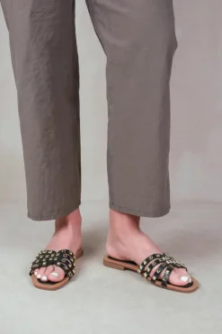 Sandals*Where's That From Edriah' Studded Gladiator Sandals With Metallic Studs Black