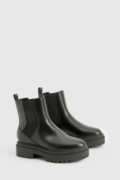 Chunky Boots|All Boots*boohoo Elastic Detail Chunky Platform Sole Chelsea Boot black