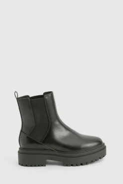 Chunky Boots|All Boots*boohoo Elastic Detail Chunky Platform Sole Chelsea Boot black