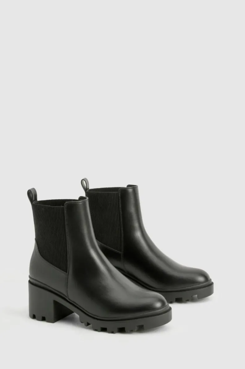 Heeled Boots|Ankle Boots*boohoo Elastic Detail Heeled Chelsea Boot black