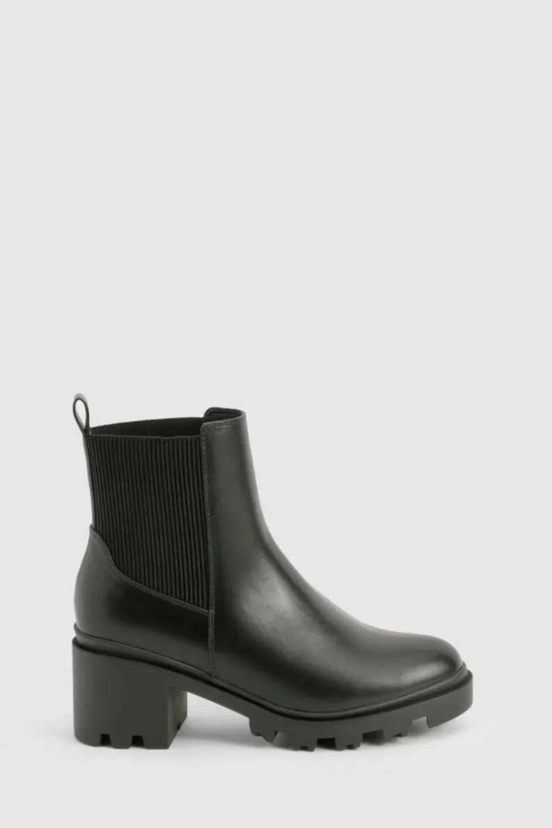 Heeled Boots|Ankle Boots*boohoo Elastic Detail Heeled Chelsea Boot black