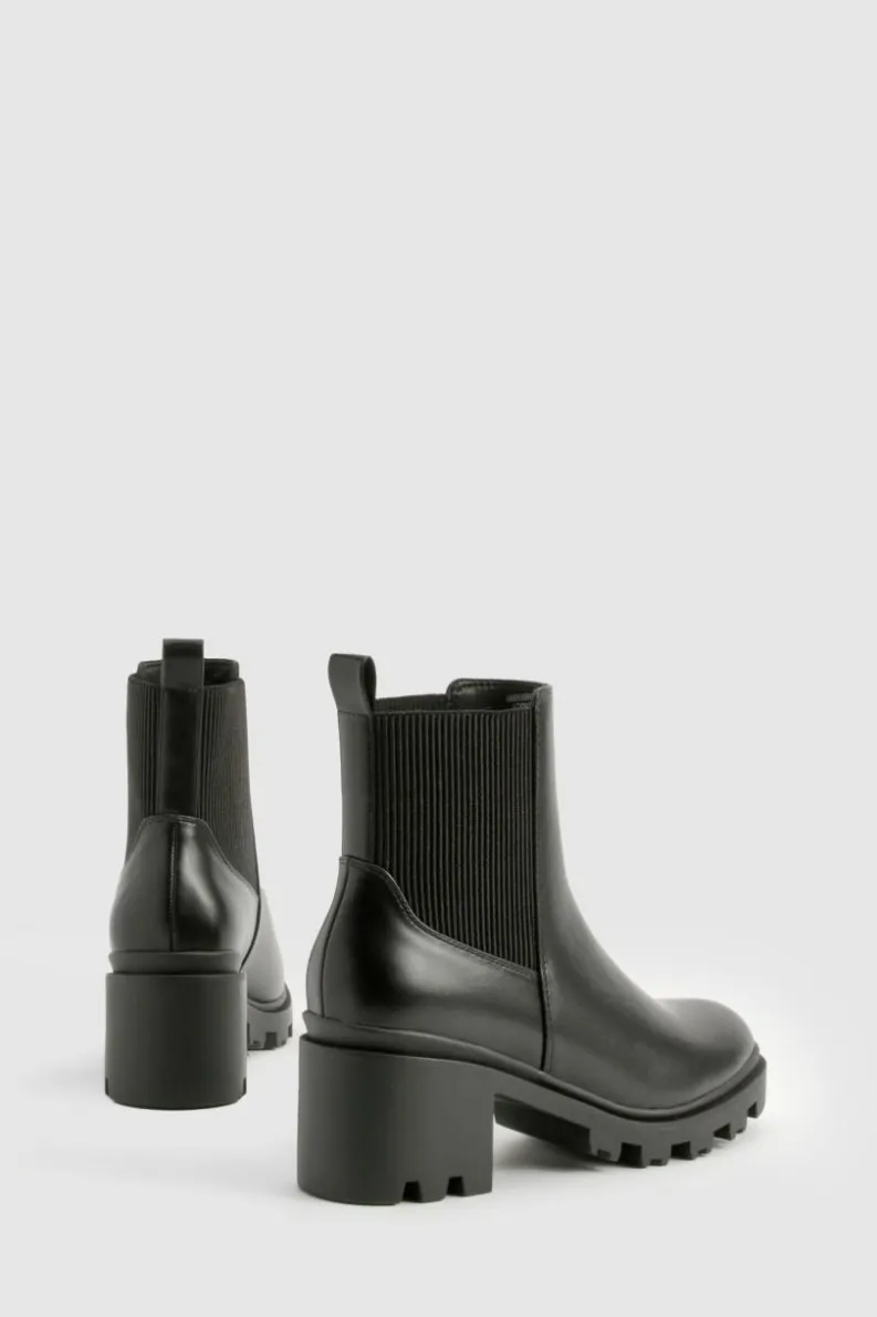 Heeled Boots|Ankle Boots*boohoo Elastic Detail Heeled Chelsea Boot black