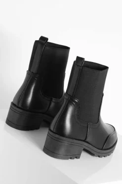 Heels|Heeled Boots*boohoo Elastic Panel Block Heel Chelsea Boots black