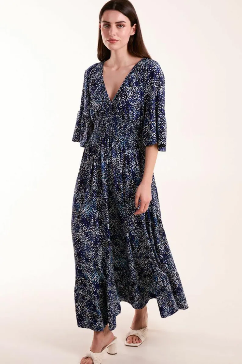 Midi Dresses*Blue Vanilla Elasticated Neck Shirred Waist Midi Dress Navy