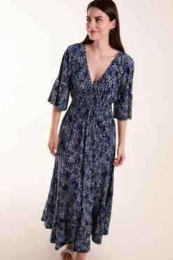 Midi Dresses*Blue Vanilla Elasticated Neck Shirred Waist Midi Dress Navy