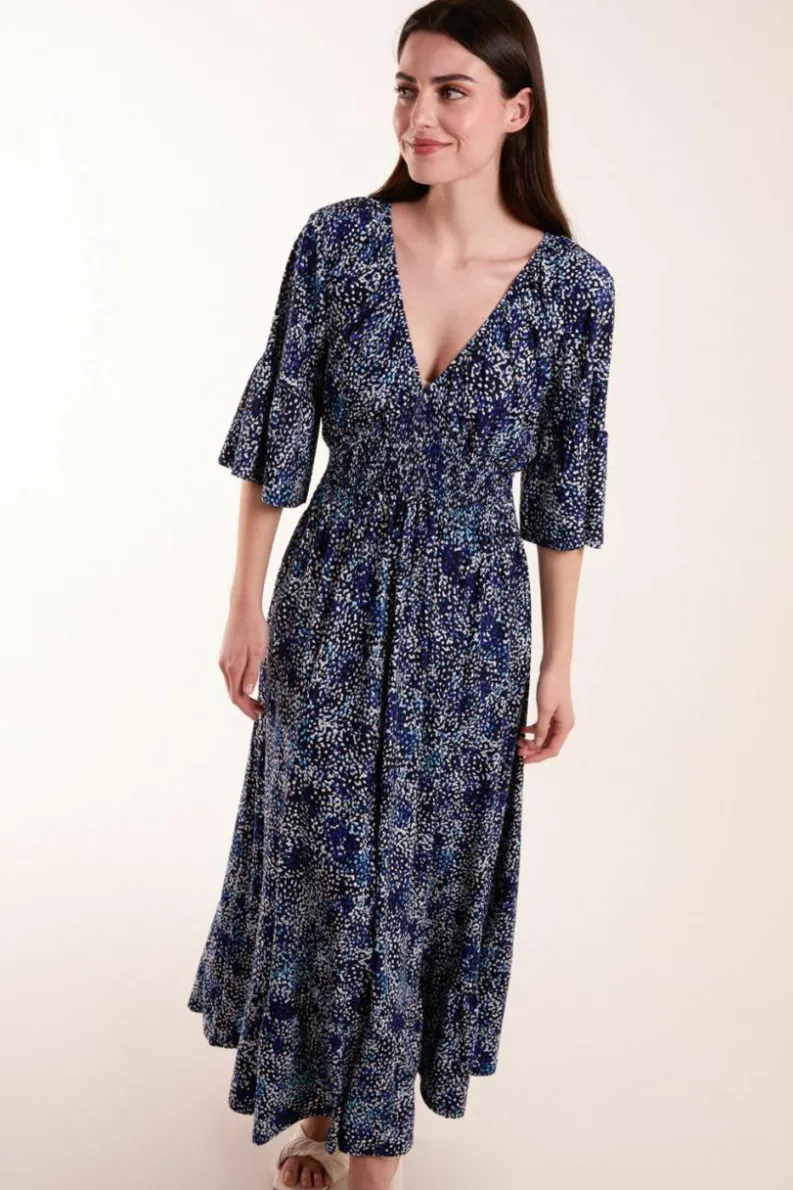 Midi Dresses*Blue Vanilla Elasticated Neck Shirred Waist Midi Dress Navy