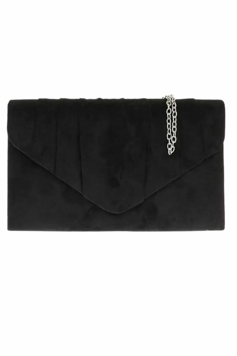 Handbags|Clutch Bags*Kitise Elegant Faux Suede Pleated V Shape Evening Clutch Bag Black