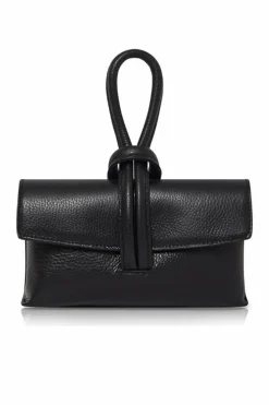 Cross-Body Bags|Handbags*Kitise Elegant Italian Leather Tie Closure Clutch Crossbody Bag with Long Strap Black