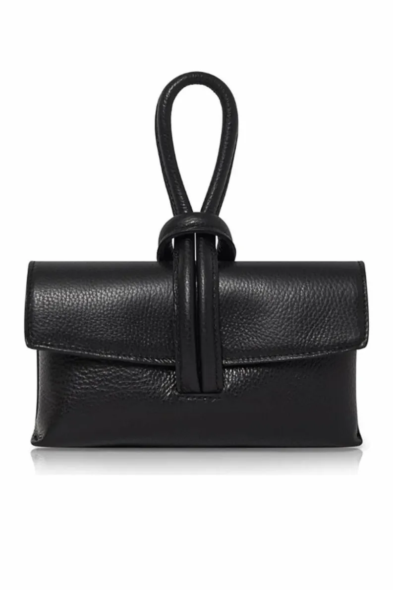 Cross-Body Bags|Handbags*Kitise Elegant Italian Leather Tie Closure Clutch Crossbody Bag with Long Strap Black