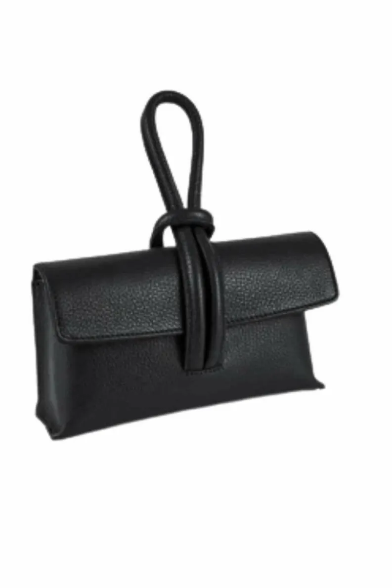 Cross-Body Bags|Handbags*Kitise Elegant Italian Leather Tie Closure Clutch Crossbody Bag with Long Strap Black