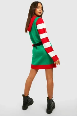 Jumper Dresses|Jumper Dresses*boohoo Elf Hooded Christmas Jumper Dress green