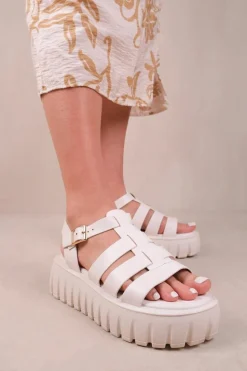 Sandals*Where's That From Elixir' Strappy Flatform Sandals White