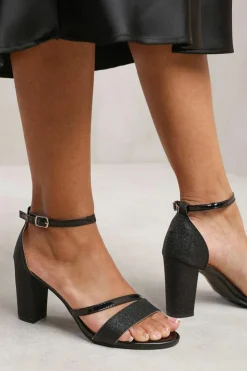 Sandals*Where's That From Ella' Mid High Block Heel Sandals With Ankle Strap Black