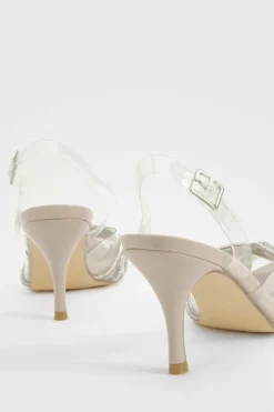 Heels*boohoo Embellished Clear Slingback Court Heels nude