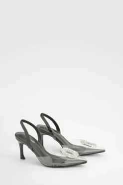 Heels*boohoo Embellished Clear Slingback Court Heels black