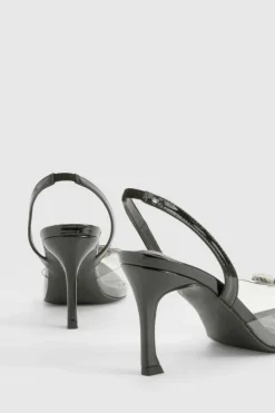 Heels*boohoo Embellished Clear Slingback Court Heels black