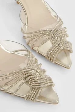 Heels*boohoo Embellished Clear Slingback Court Heels gold