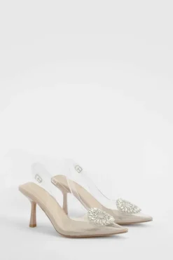 Heels*boohoo Embellished Detail Clear Slingback Court Heel nude