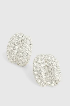 Statement Earrings*boohoo Embellished Ribbed Oversized Stud Earrings silver
