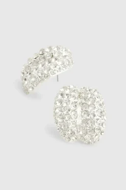 Statement Earrings*boohoo Embellished Ribbed Oversized Stud Earrings silver