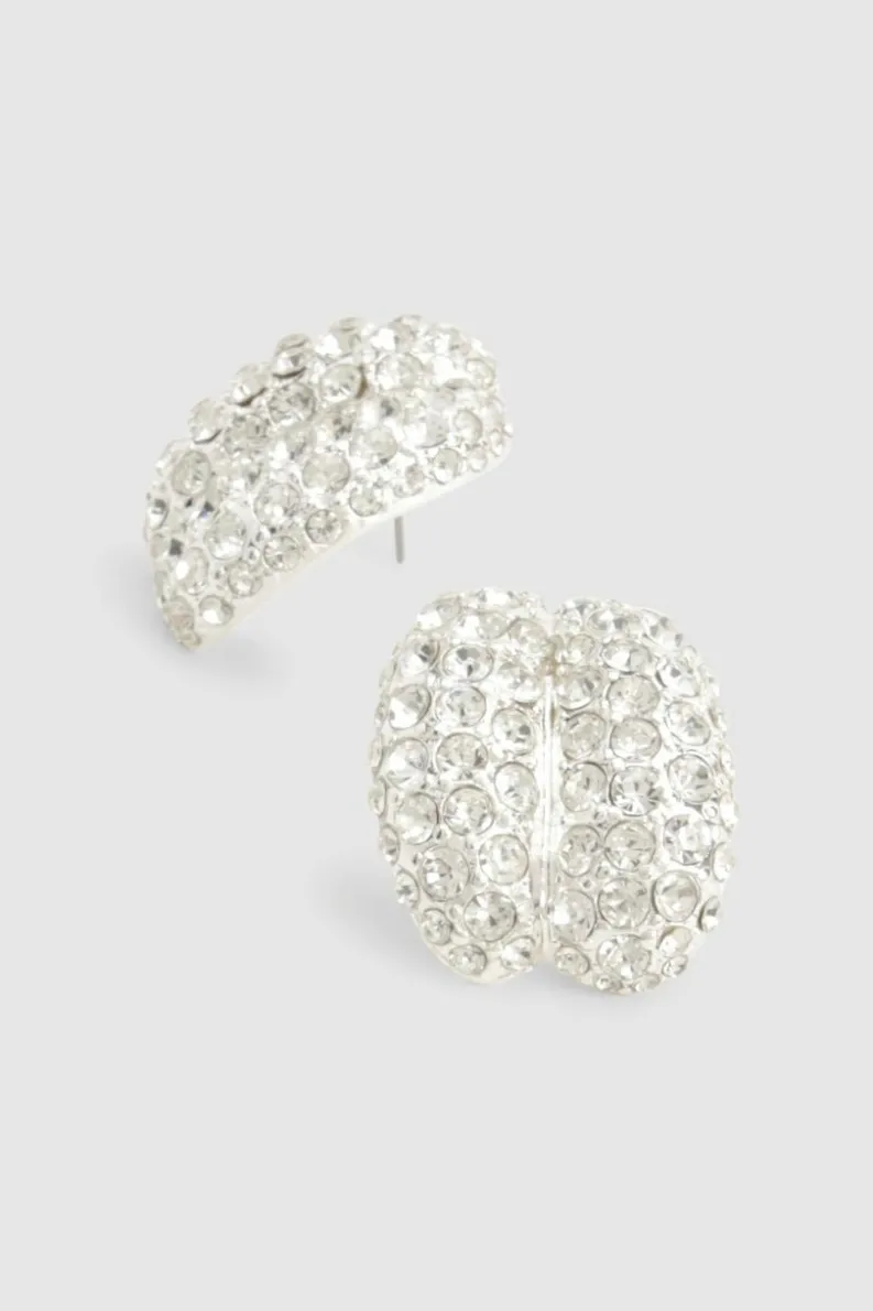 Statement Earrings*boohoo Embellished Ribbed Oversized Stud Earrings silver