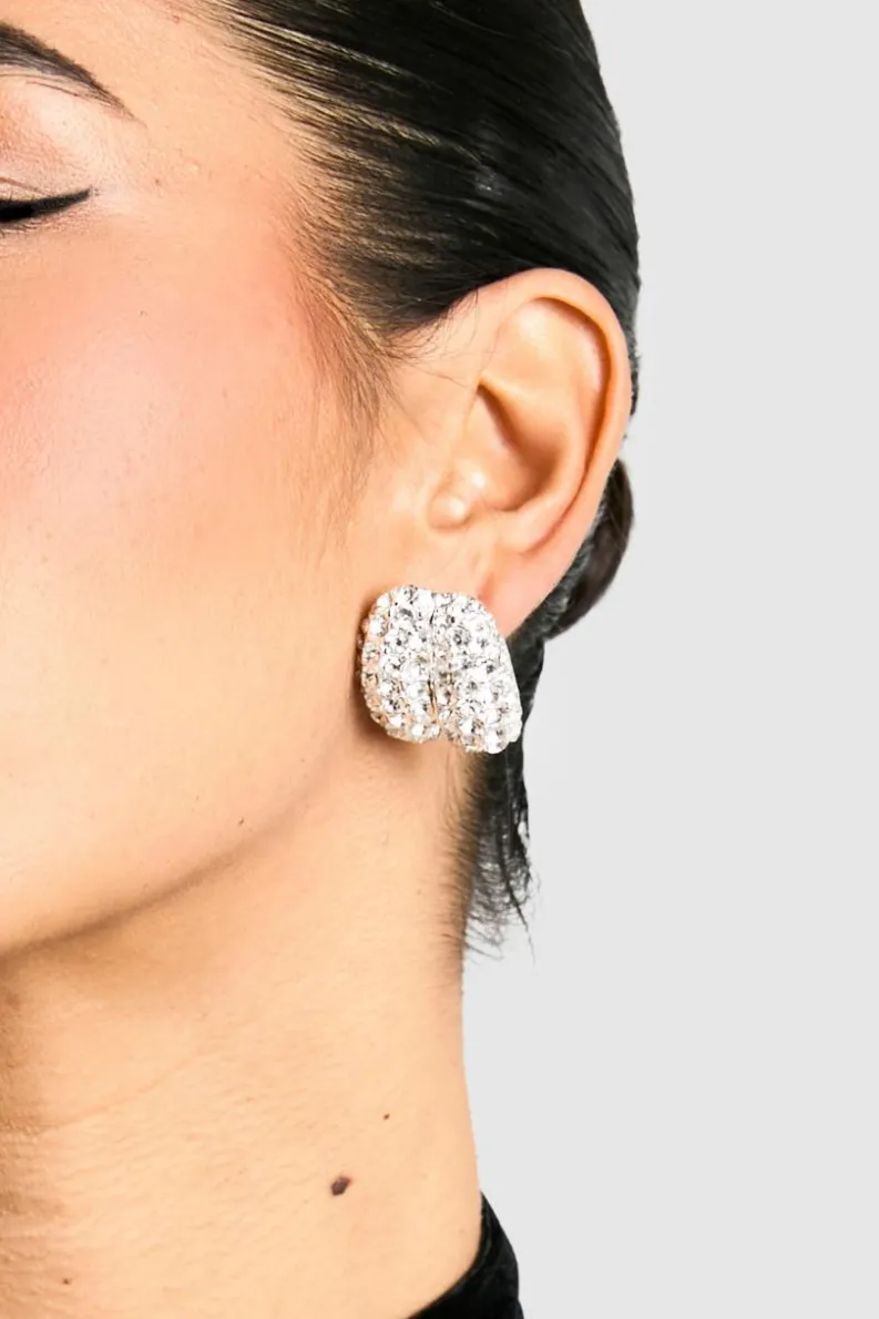 Statement Earrings*boohoo Embellished Ribbed Oversized Stud Earrings silver
