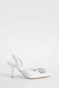 Heels*boohoo Embellished Slingback Court Heels white