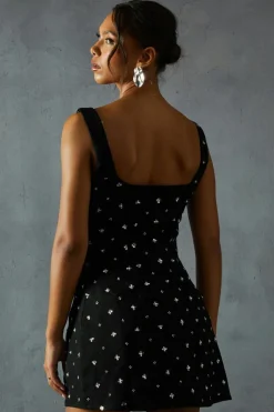 A Line Dresses*MissPap Embellished Tweed Square Neck A-line Mini Dress black