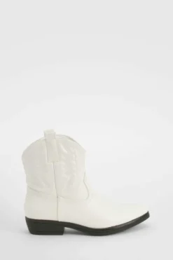 Cowboy Boots|Ankle Boots*boohoo Embossed Ankle High Western Cowboy Boots white