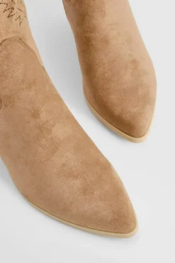 Calf High Boots|Cowboy Boots*boohoo Embroidered Calf High Western Boots camel