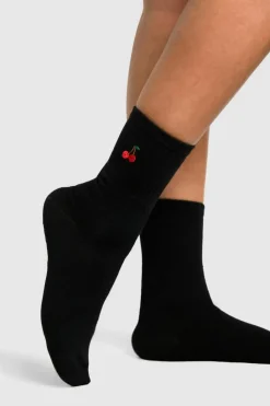 Tights & Socks|Tights & Socks*boohoo Embroidered Cherry Socks black