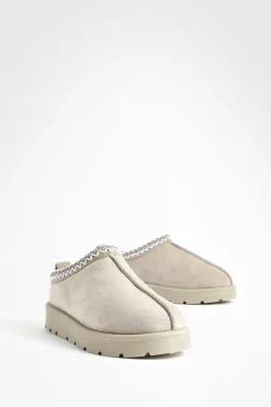Flats|Cosy Boots*boohoo Embroidered Cosy Mules mocha