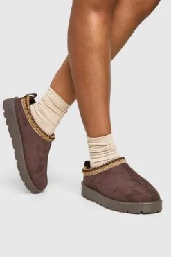 Cosy Boots|All Boots*boohoo Embroidered Cosy Mules chocolate