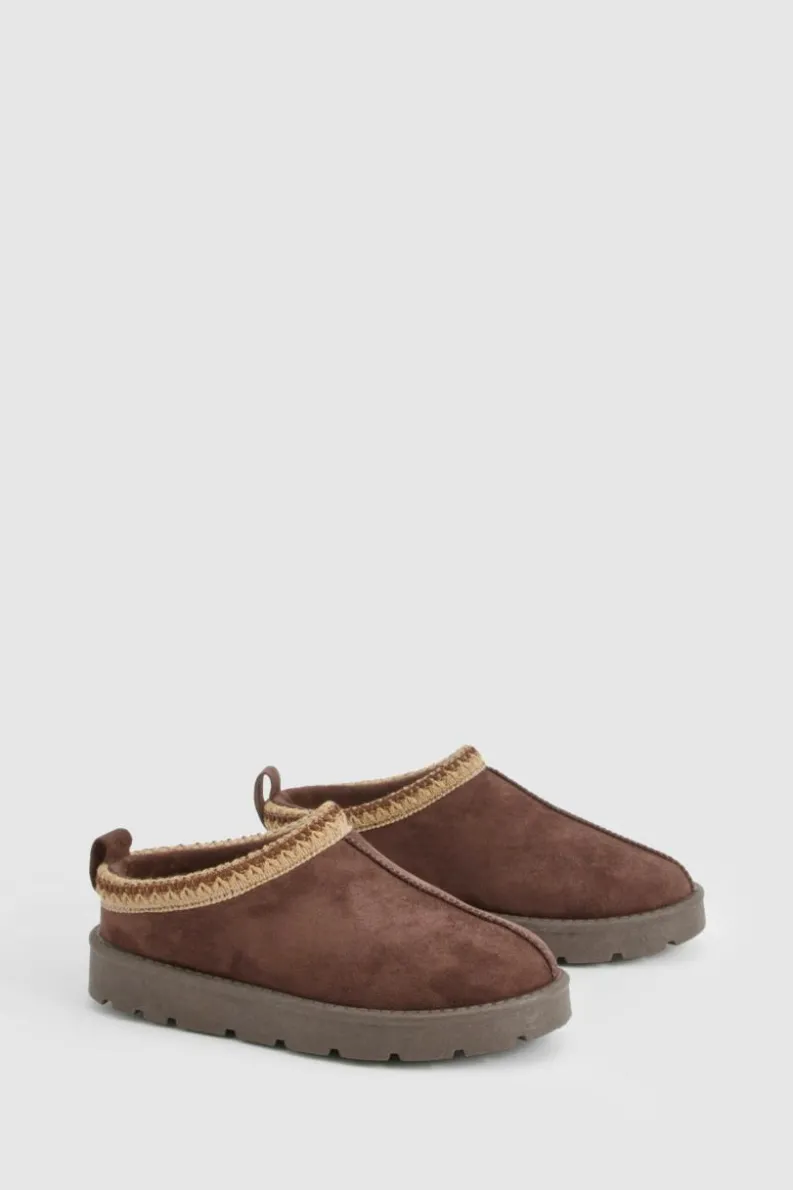 Cosy Boots|All Boots*boohoo Embroidered Cosy Mules chocolate