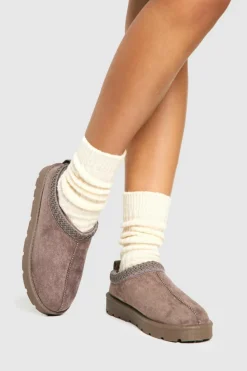 Cosy Boots*boohoo Embroidered Cosy Mules taupe