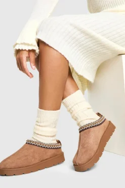Cosy Boots|All Boots*boohoo Embroidered Cosy Mules mocha