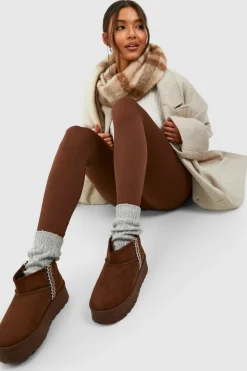 Cosy Boots*boohoo Embroidered Detail Cosy Platform Boots chocolate
